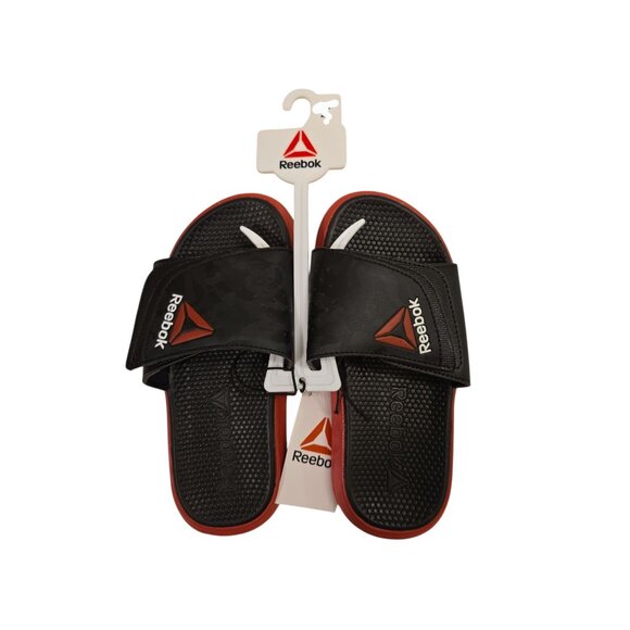 NWT Reebok Little Boys Dual Density Slides Size 2 - Red & Black - Slip On Style - Picture 1 of 4